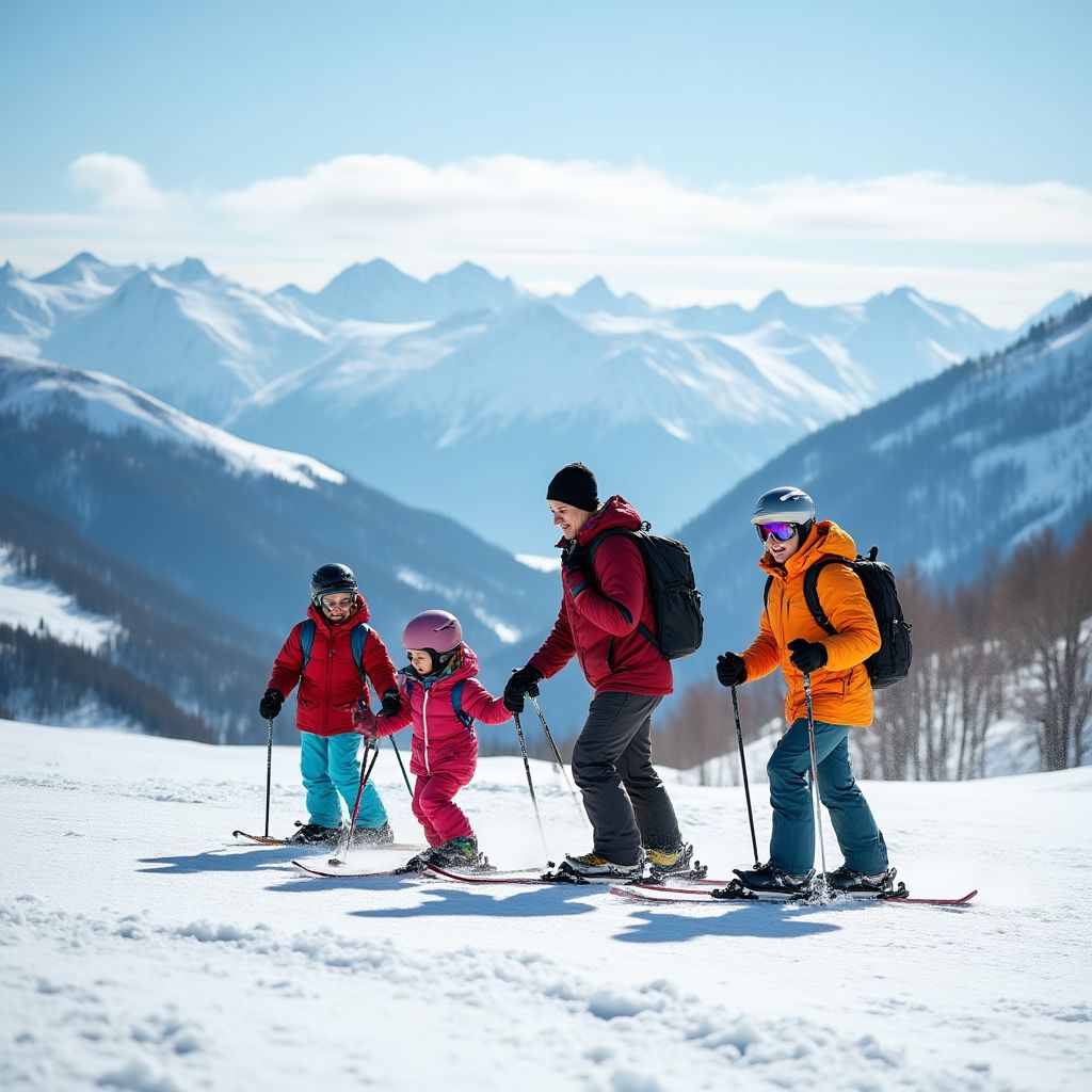 Famille multigénérationnelle resort alpin ski hiver